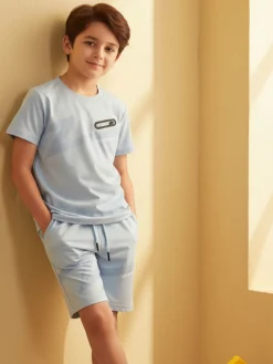 Mr Jek Completo corto da bambino con t-shirt e bermuda - azzurro