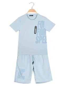 Mr Jek Completo corto da ragazzo con t-shirt e bermuda - azzurro