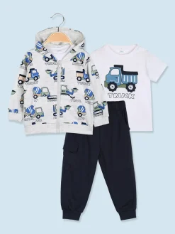 Mr Jek Completo 3 pezzi da neonato con cappuccio e zip - grigio chiaro