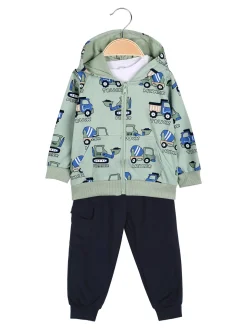 Mr Jek Completo 3 pezzi da neonato con cappuccio e zip - verde chiaro