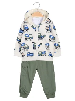 Mr Jek Completo 3 pezzi da neonato con cappuccio e zip - beige