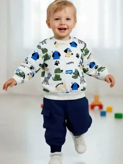 Mr Jek Completo tuta da neonato 2 pezzi girocollo con stampe - grigio chiaro