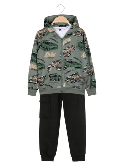 Mr Jek Completo tuta 3 pezzi da bambino con cappuccio e zip - militare