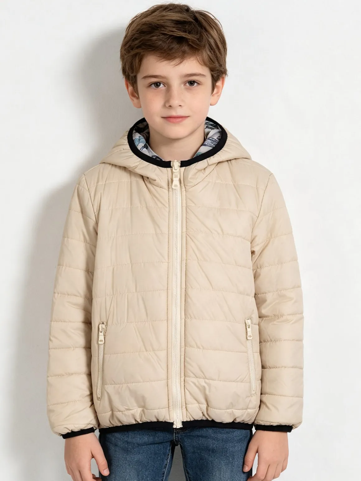 Mr Jek Giubbino 100 grammi da ragazzo reversibile con cappuccio e zip - beige