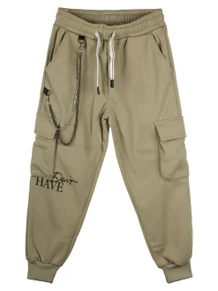 Mr Jek Pantaloni cargo da bambino con coulisse e catena decorativa - oliva