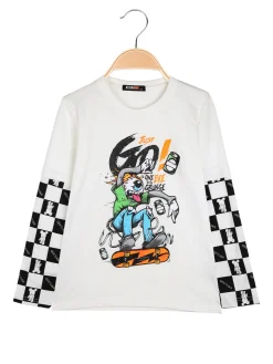 Mr Jek T-shirt da bambino a maniche lunghe stampate - bianco