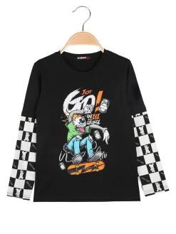 Mr Jek T-shirt da bambino a maniche lunghe stampate - nero