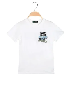 Mr Jek T-shirt da bambino in cotone con stampa disegno davanti e dietro - bianco
