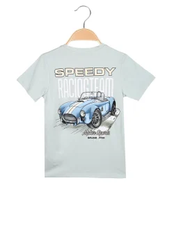Mr Jek T-shirt da bambino in cotone con stampa disegno davanti e dietro - verde chiaro