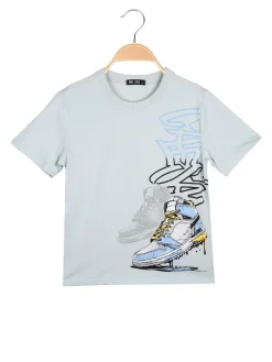 Mr Jek T-shirt da ragazzo in cotone con stampa - azzurro