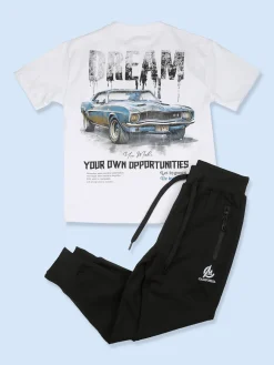 Mr Jek T-shirt da ragazzo in cotone con stampa davanti e dietro - bianco