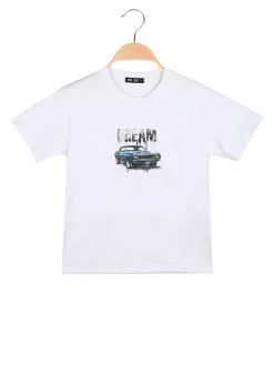 Mr Jek T-shirt da ragazzo in cotone con stampa davanti e dietro - bianco