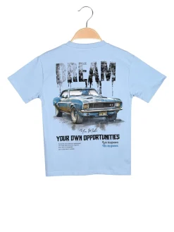 Mr Jek T-shirt da ragazzo in cotone con stampa davanti e dietro - azzurro