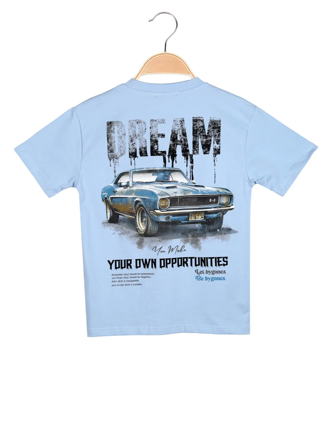 Mr Jek T-shirt da ragazzo in cotone con stampa davanti e dietro - azzurro