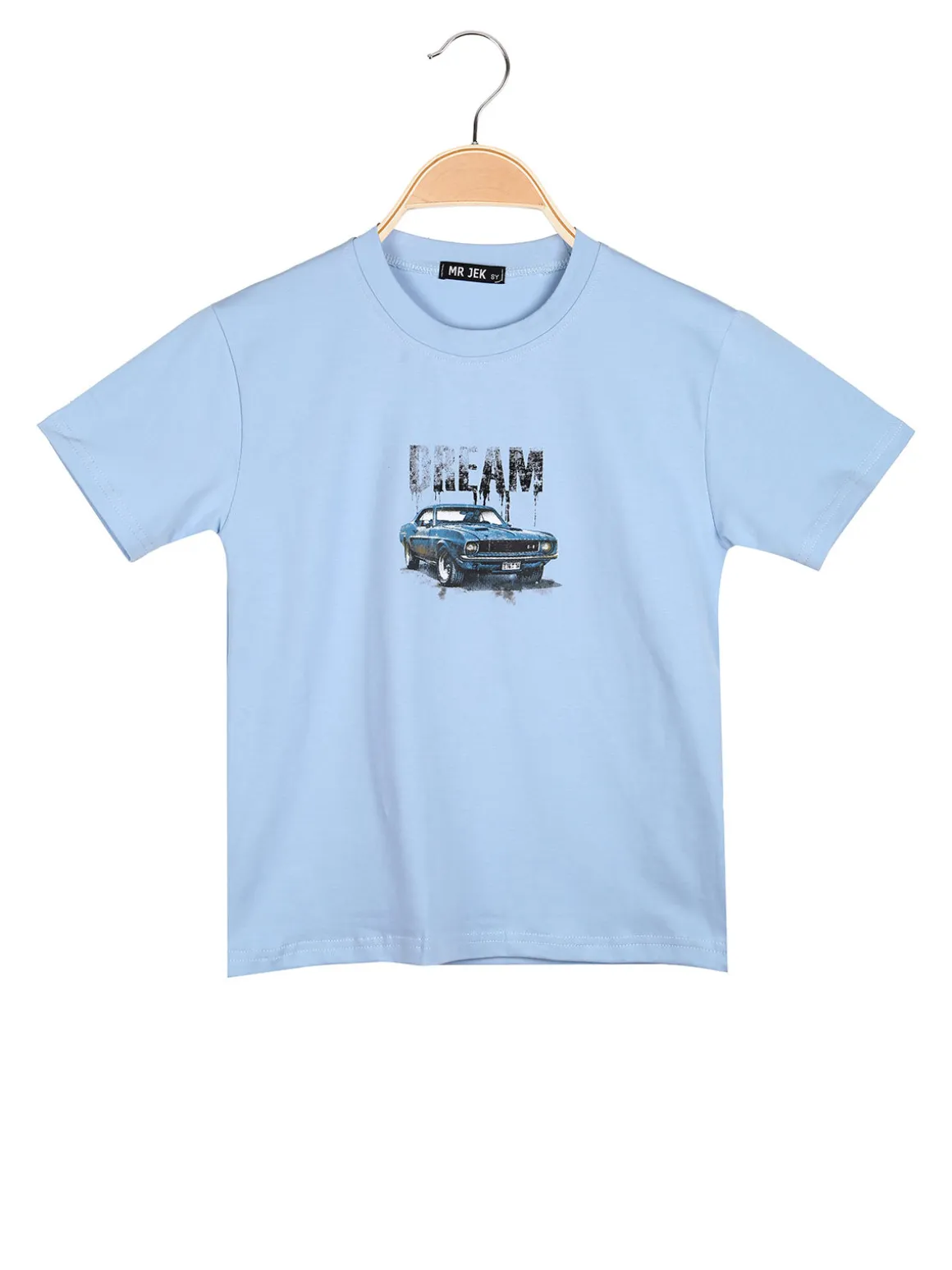 Mr Jek T-shirt da ragazzo in cotone con stampa davanti e dietro - azzurro