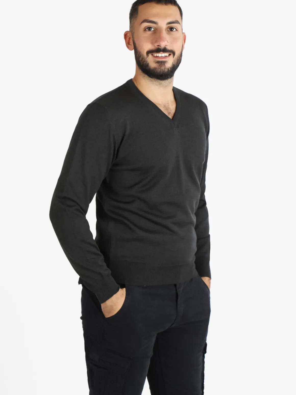 Mv Pullover da uomo misto lana con scollo a V