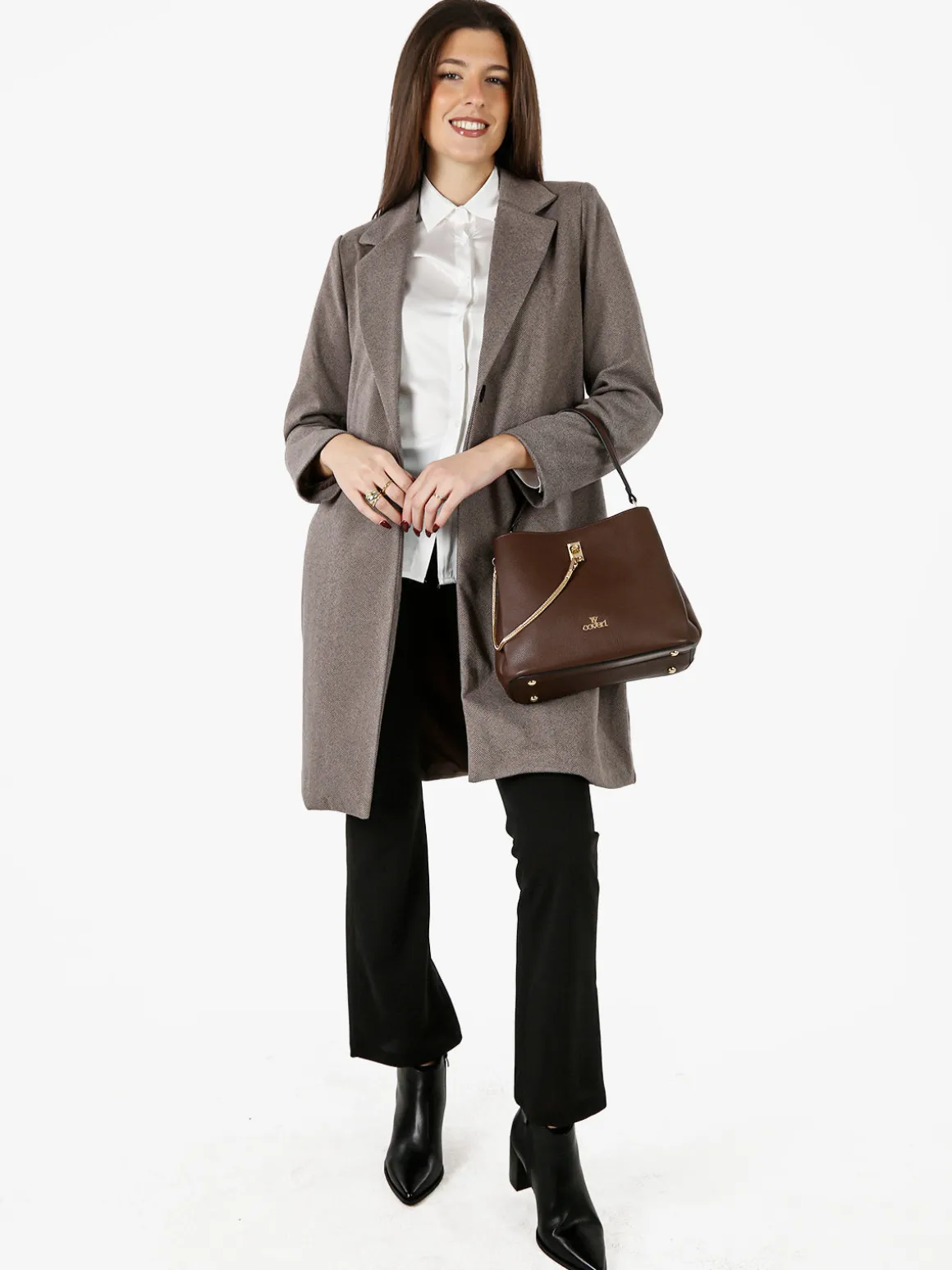 My Station Cappotto donna spigato in simil lana - taupe