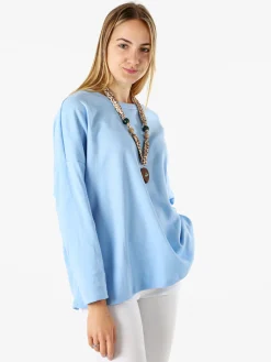 My Style Felpa oversize da donna in misto cotone con collana - azzurro