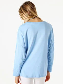 My Style Felpa oversize da donna in misto cotone con collana - azzurro