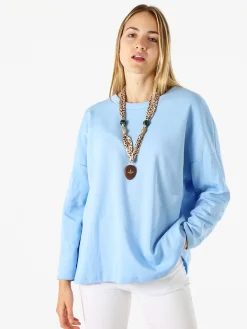 My Style Felpa oversize da donna in misto cotone con collana - azzurro