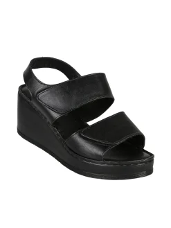 Nakoa Sandali donna in pelle con zeppa e plateau