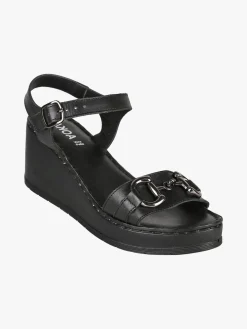 Nakoa Sandali donna in pelle con zeppa e plateau