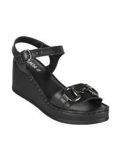Nakoa Sandali donna in pelle con zeppa e plateau
