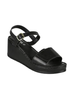 Nakoa Sandali donna in pelle con zeppa e plateau