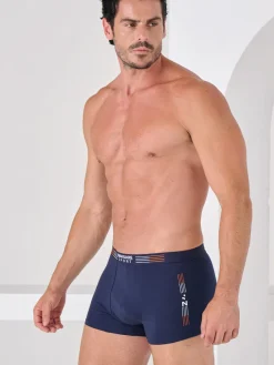Navigare Boxer da uomo in cotone elasticizzato - blu scuro