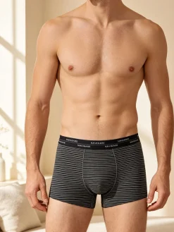 Navigare Boxer da uomo in cotone con stampa a righe sottili - nero