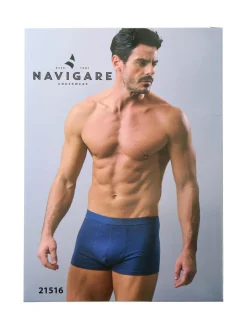 Navigare Boxer uomo rigato in cotone - blu scuro