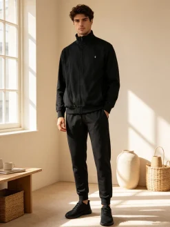 Navigare Completo tuta da uomo 2 pezzi con zip in caldo cotone - nero