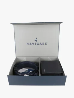 Navigare Confezione regalo da uomo con cintura e portafoglio in pelle - blu