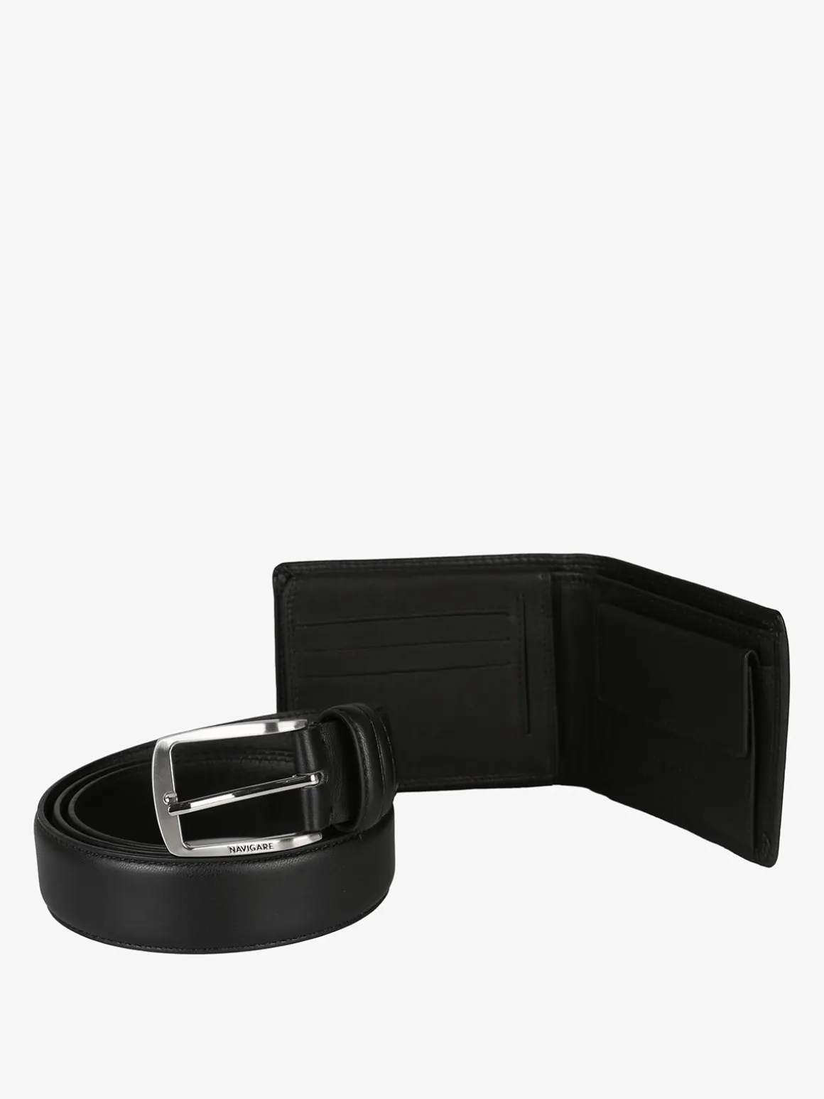 Navigare Confezione regalo da uomo con cintura e portafoglio in pelle - nero