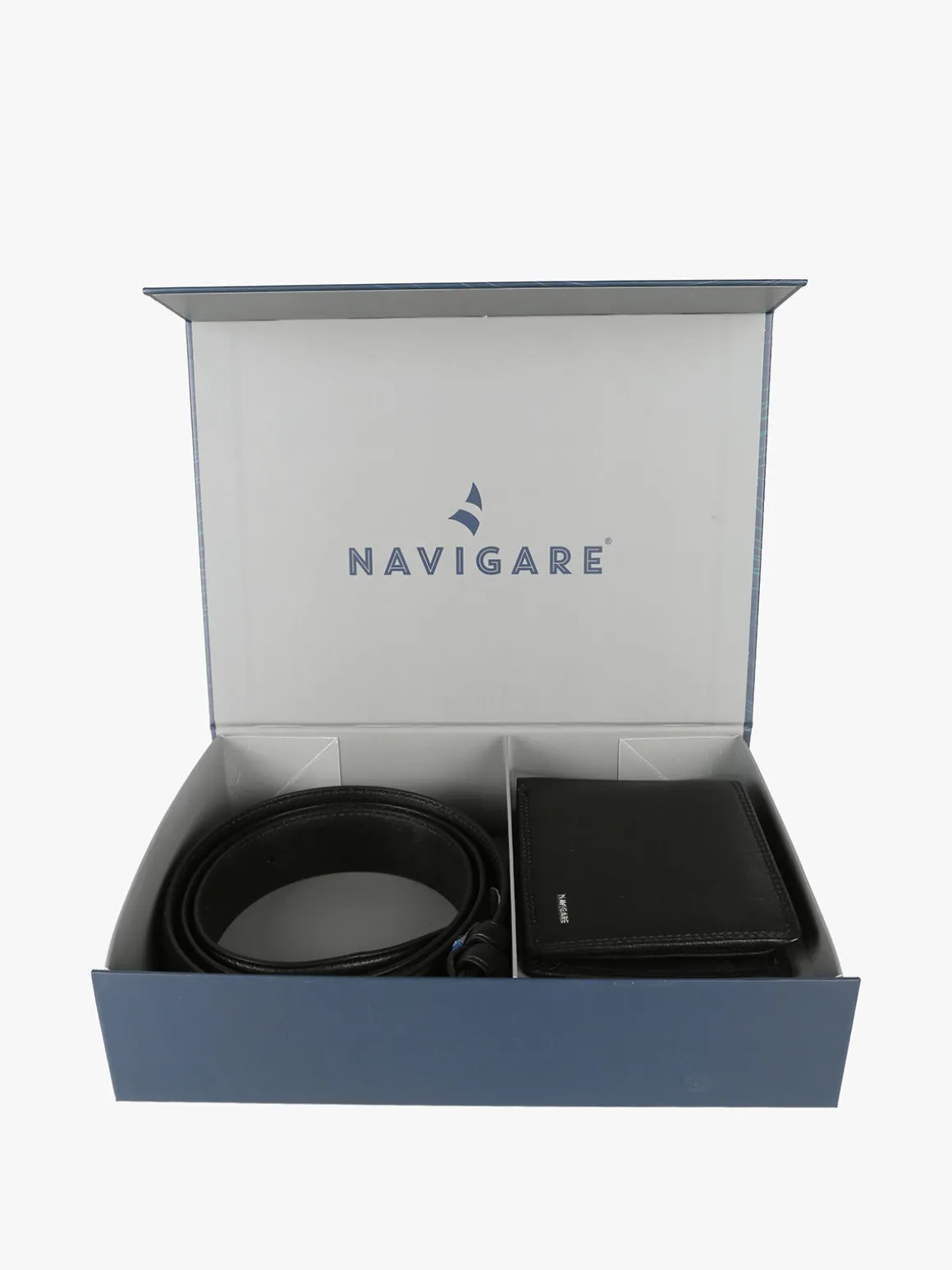 Navigare Confezione regalo da uomo con cintura e portafoglio in pelle - nero
