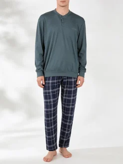 Navigare Pigiama da uomo in cotone interlock con pantaloni a quadri - militare