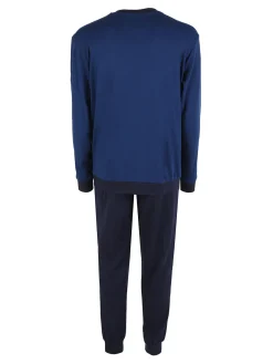 Navigare Pigiama lungo da uomo in cotone interlock - blu scuro