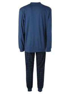Navigare Pigiama lungo da uomo in cotone con taschino e pantaloni a quadri - jeans