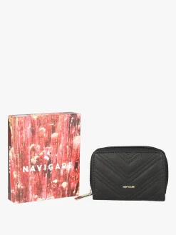 Navigare Portatessere da donna in pelle con zip - nero
