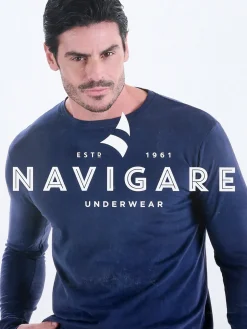 Navigare T-shirt intima da uomo a maniche lunghe in caldo cotone - blu