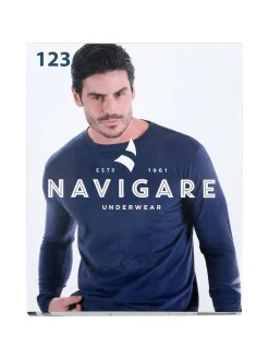 Navigare T-shirt intima da uomo a maniche lunghe in caldo cotone - blu