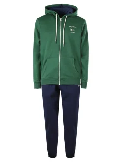 Navy Sail Completo tuta da uomo felpata con cappuccio e zip intera - verde