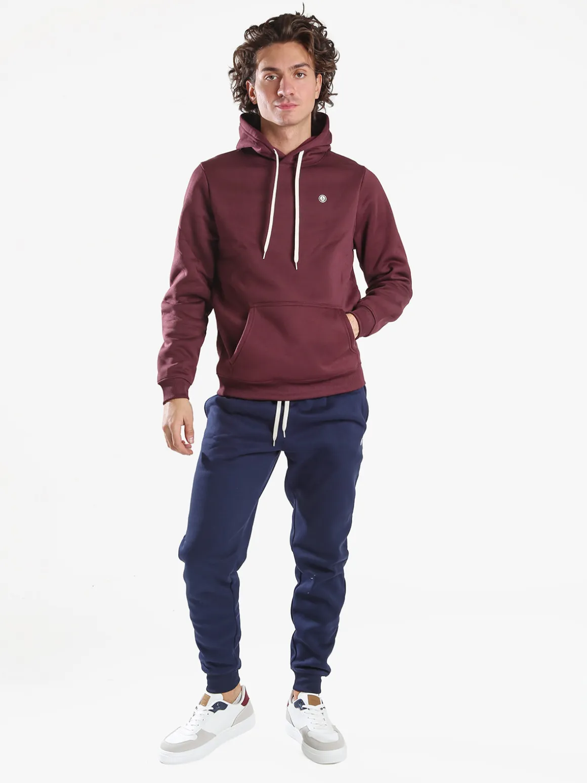 Navy Sail Completo tuta felpata da uomo con cappuccio - bordeaux