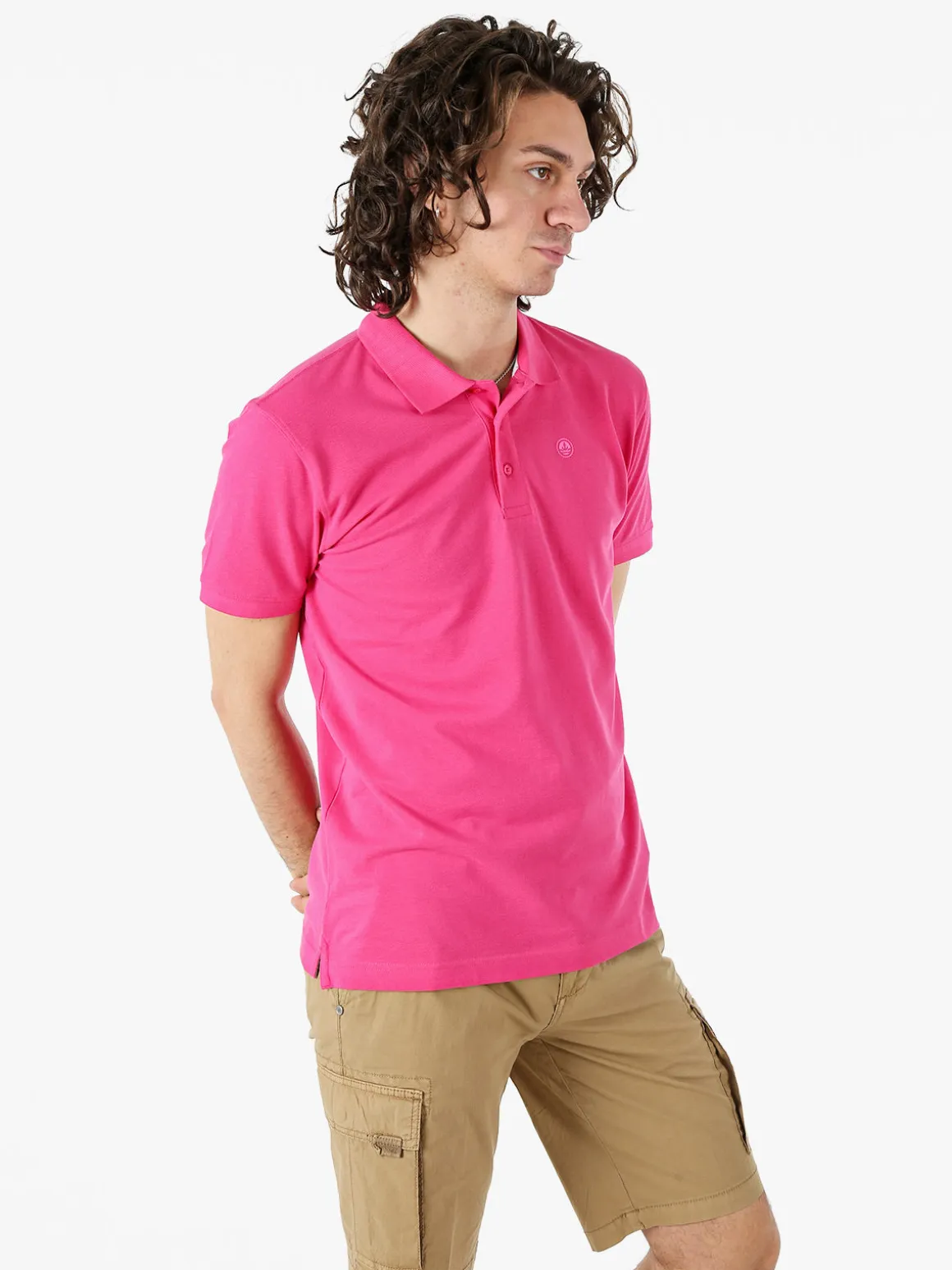 Navy Sail Polo da uomo in cotone a maniche corte - fucsia
