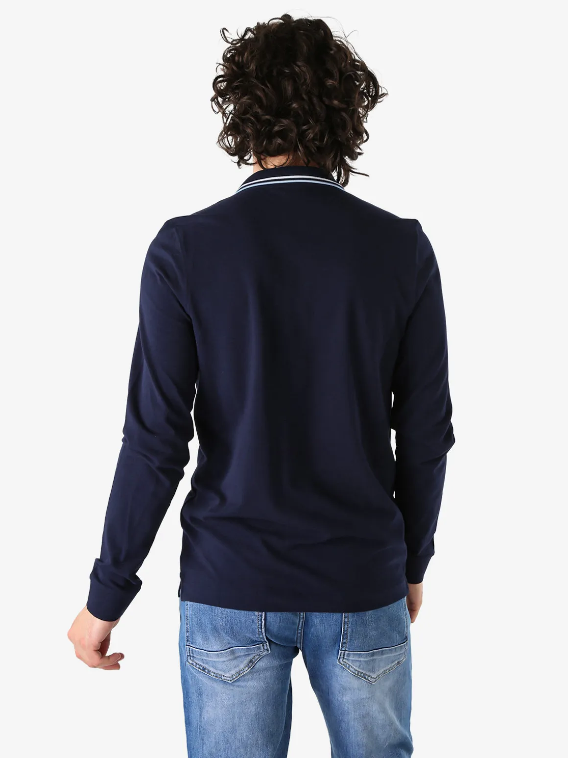 Navy Sail Polo da uomo in cotone a maniche lunghe - blu scuro