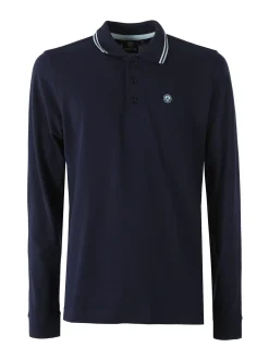 Navy Sail Polo da uomo in cotone a maniche lunghe - blu scuro