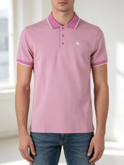 Navy Sail Polo da uomo in cotone a maniche corte con logo - rosa