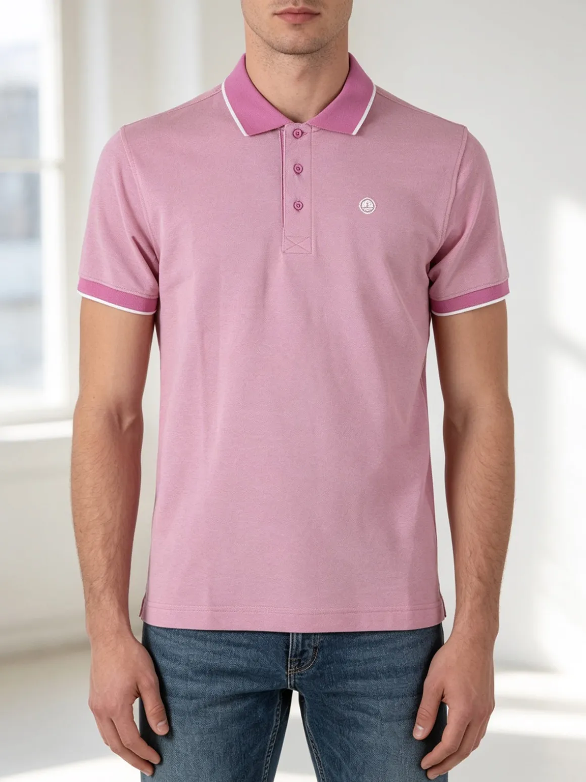 Navy Sail Polo da uomo in cotone a maniche corte con logo - rosa