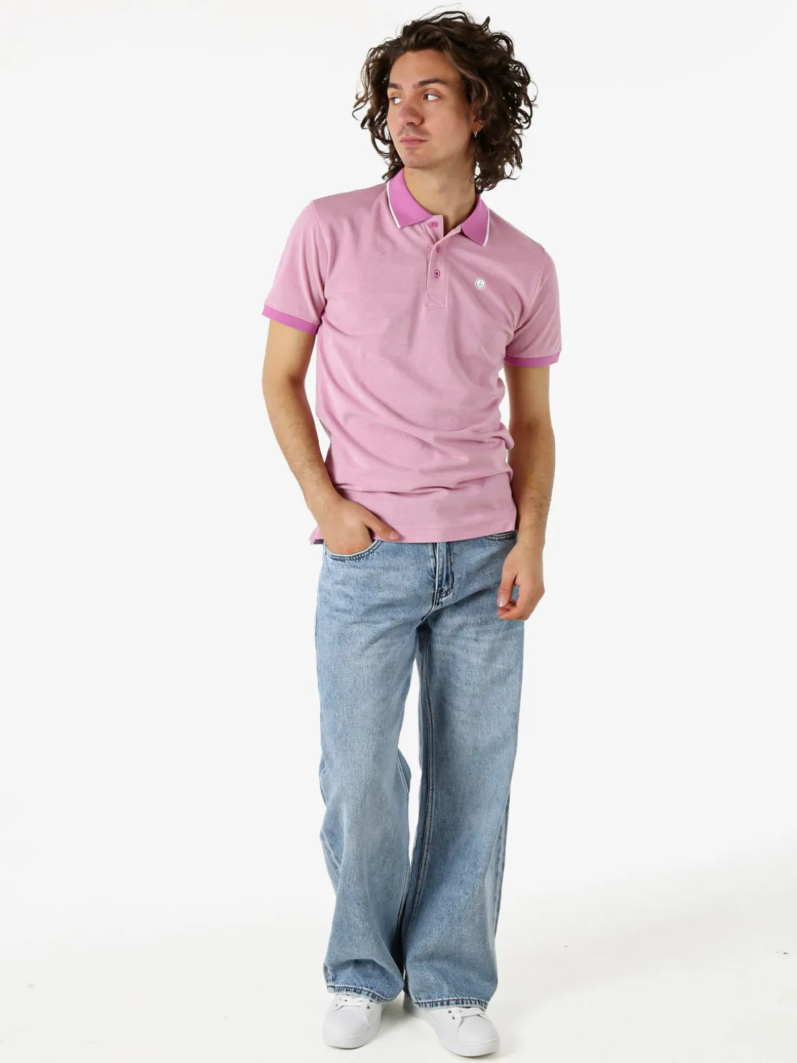 Navy Sail Polo da uomo in cotone a maniche corte con logo - rosa
