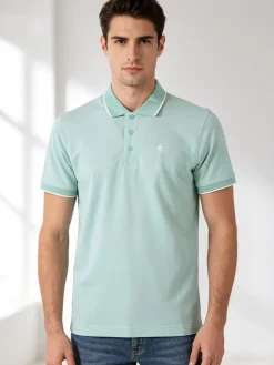 Navy Sail Polo da uomo in cotone a maniche corte con logo - acqua marina